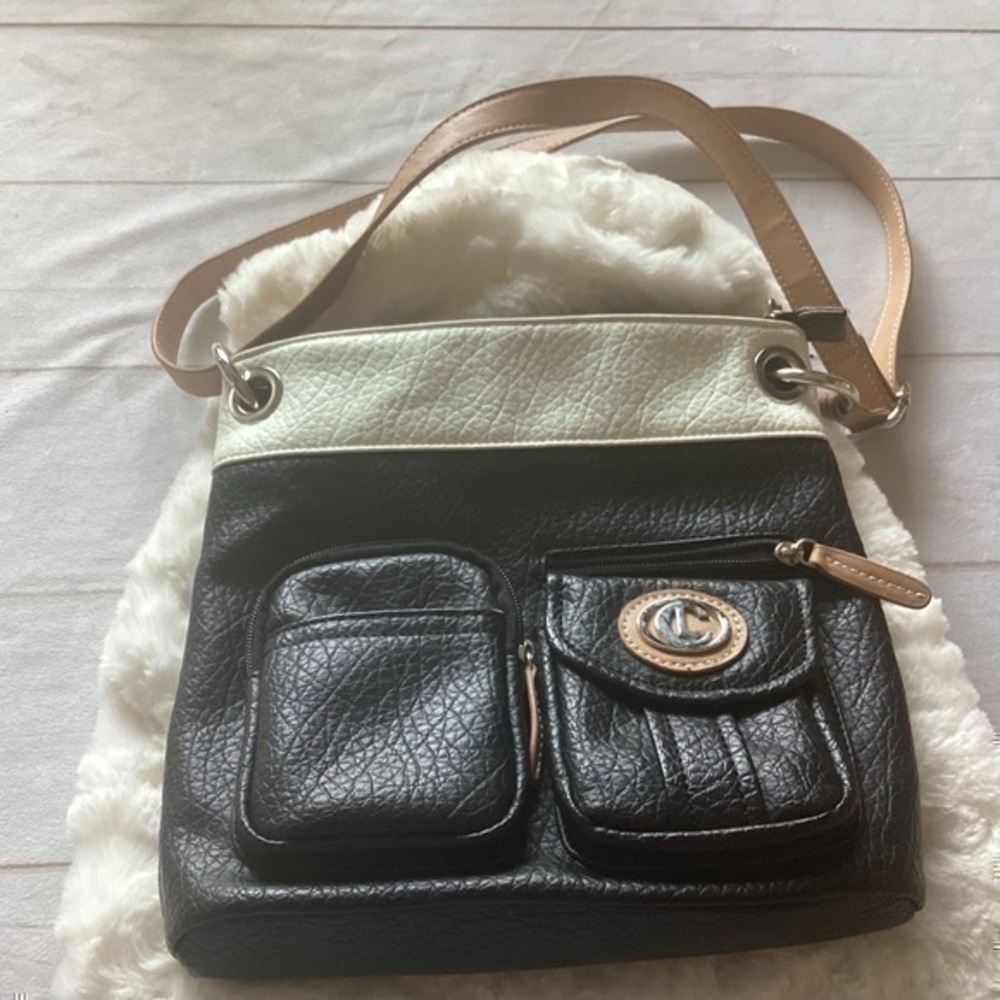 Black and white leather purse